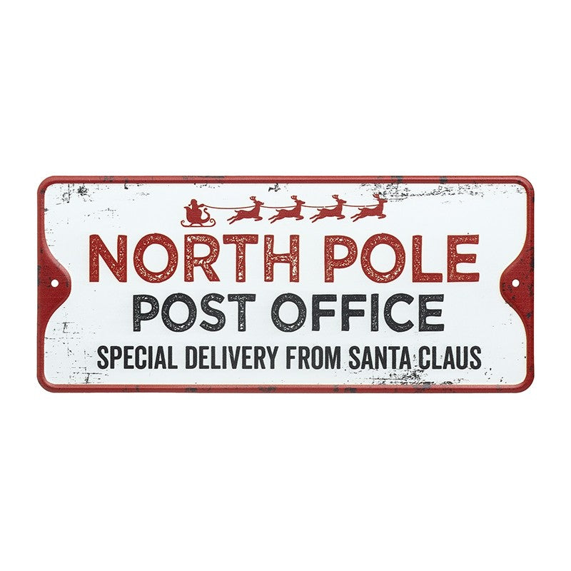 North Pole Post Office metal festive sign