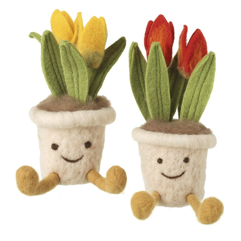 Smiley felt tulips in pot