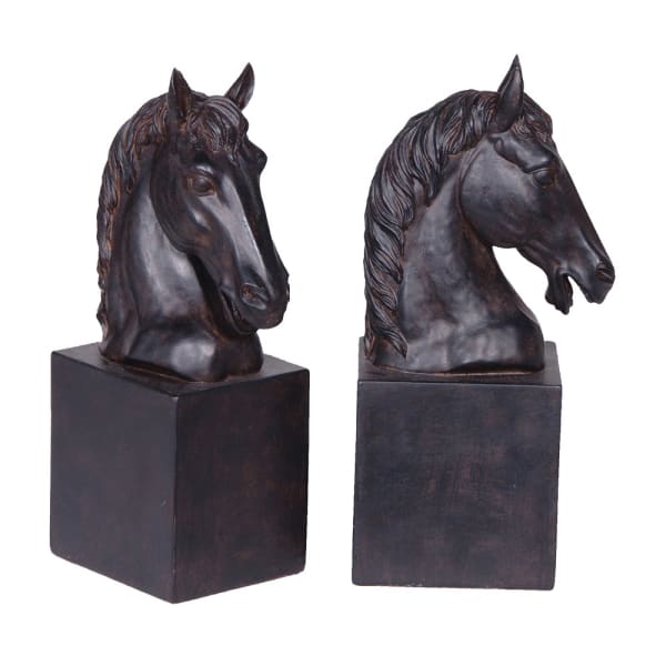 Antique style black horse head bookends