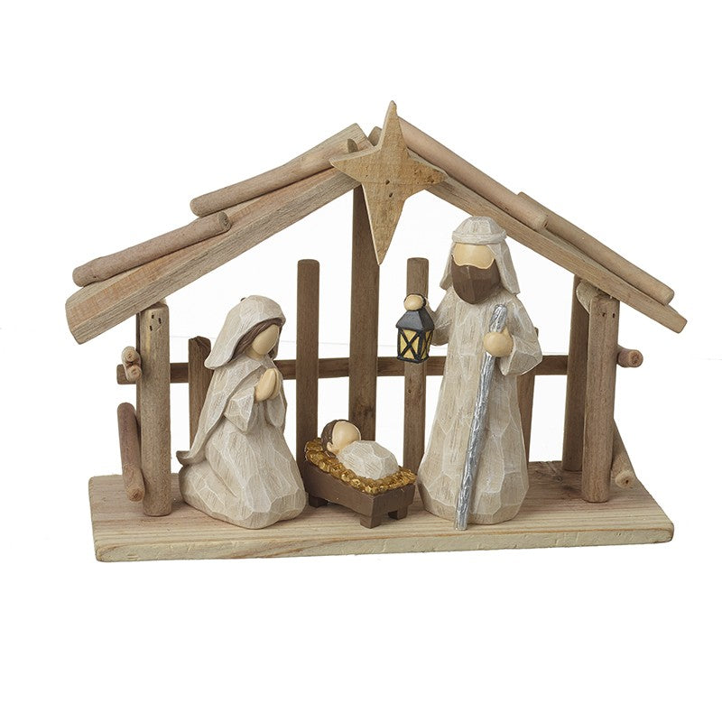 Wooden Nativity in Stable