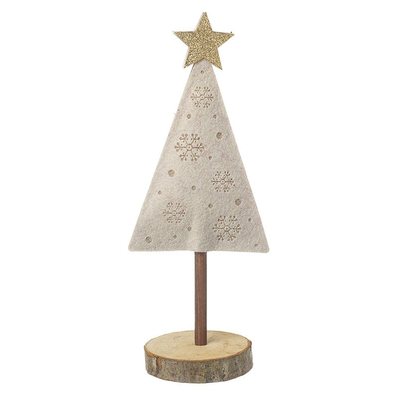 Beige felt tree with snowflakes and gold star