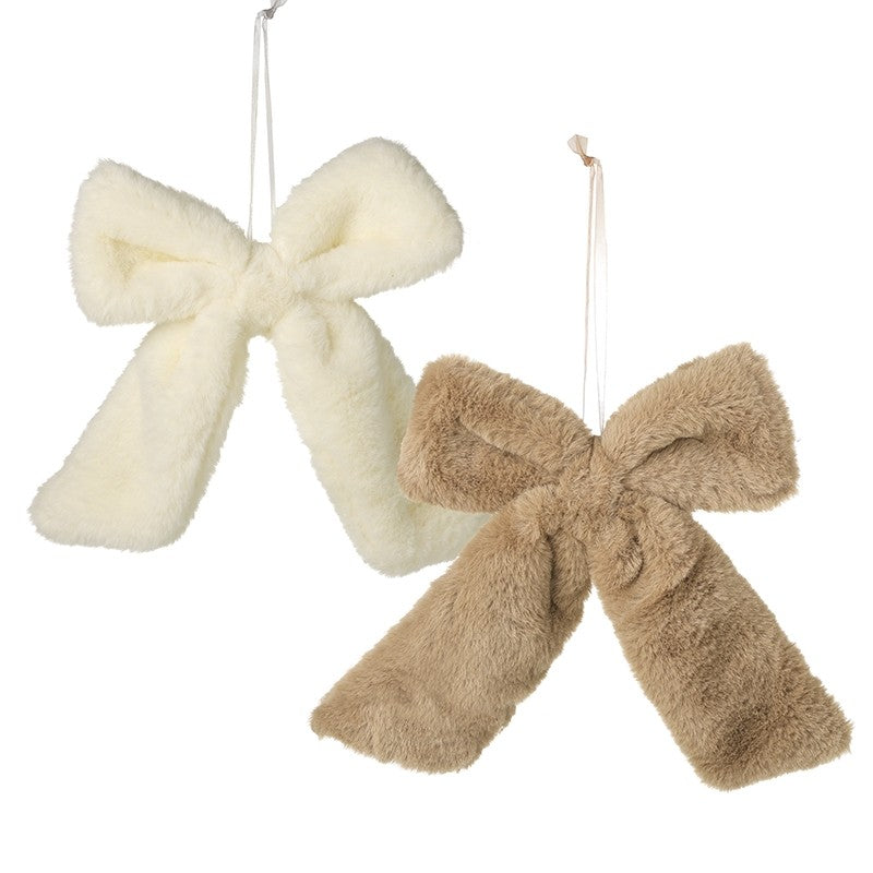 Fluffy cream and brown hanging bows