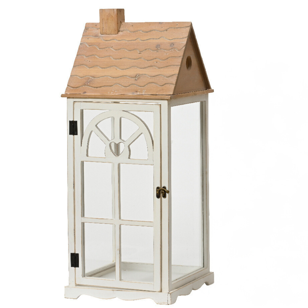 White wooden window pane Lantern with wooden roof