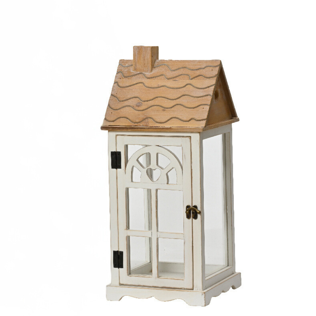 White wooden window pane Lantern with wooden roof