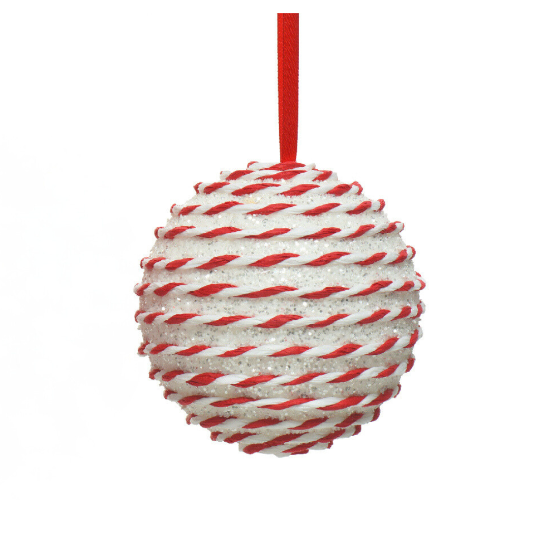 Candy cane foam round baubles (10cm)