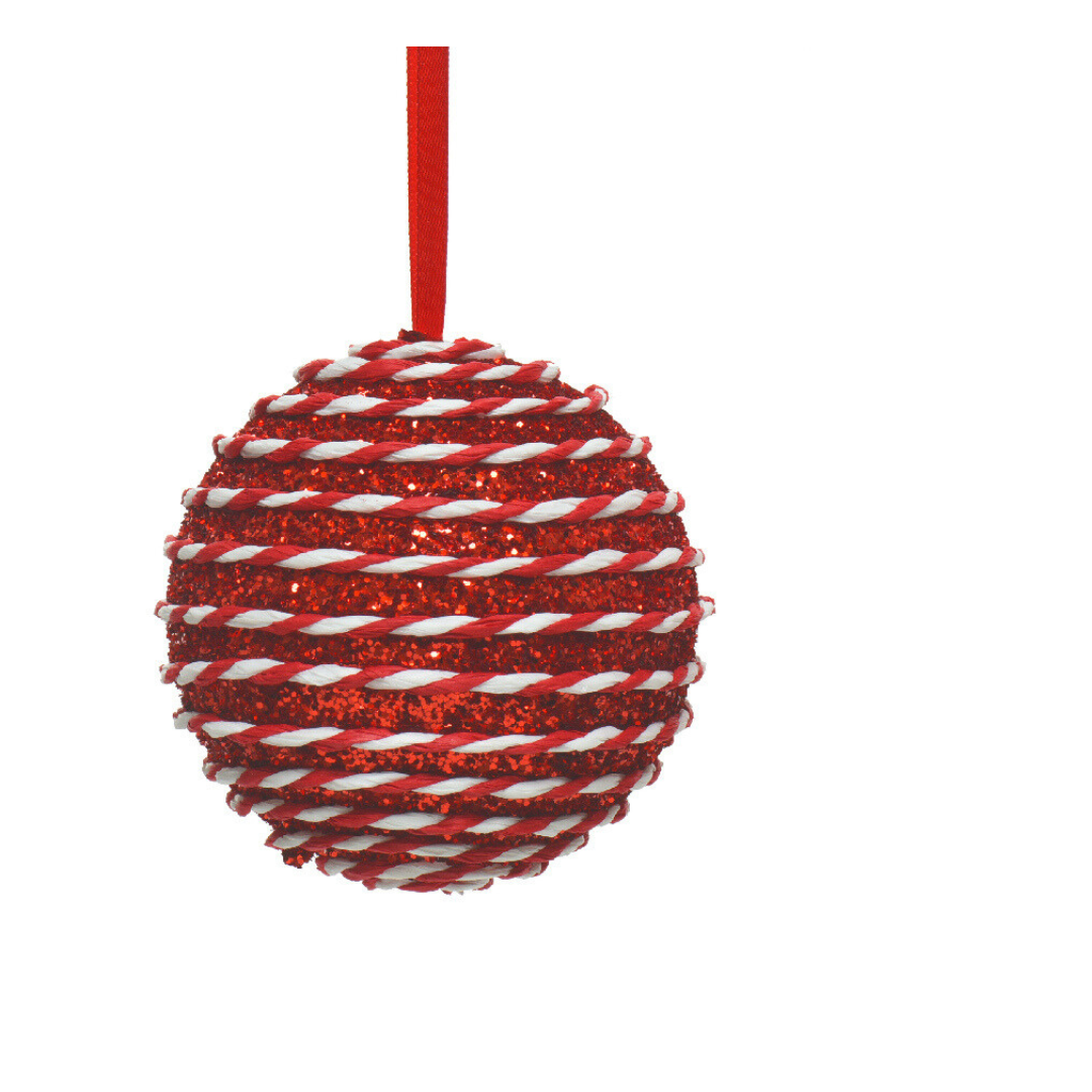 Candy cane foam round baubles (10cm)
