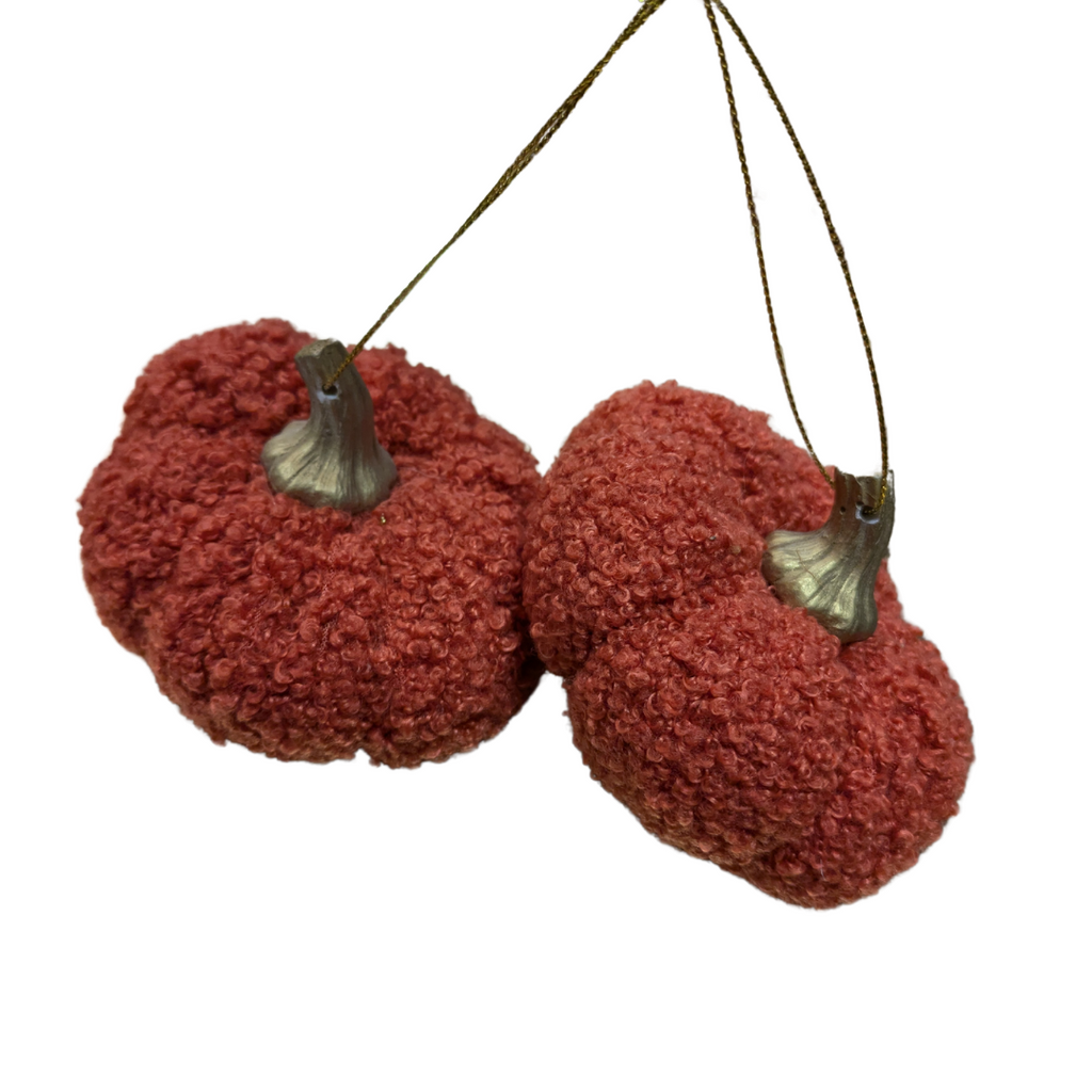 Rust hanging pumpkins with gold stalk (set of 2)