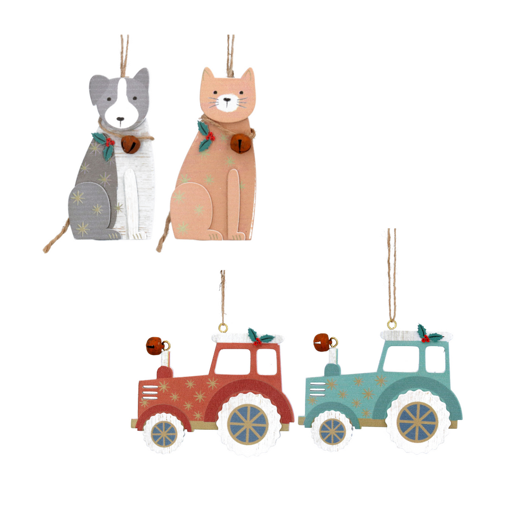 Blue/red tractor and farm pet hanging decorations