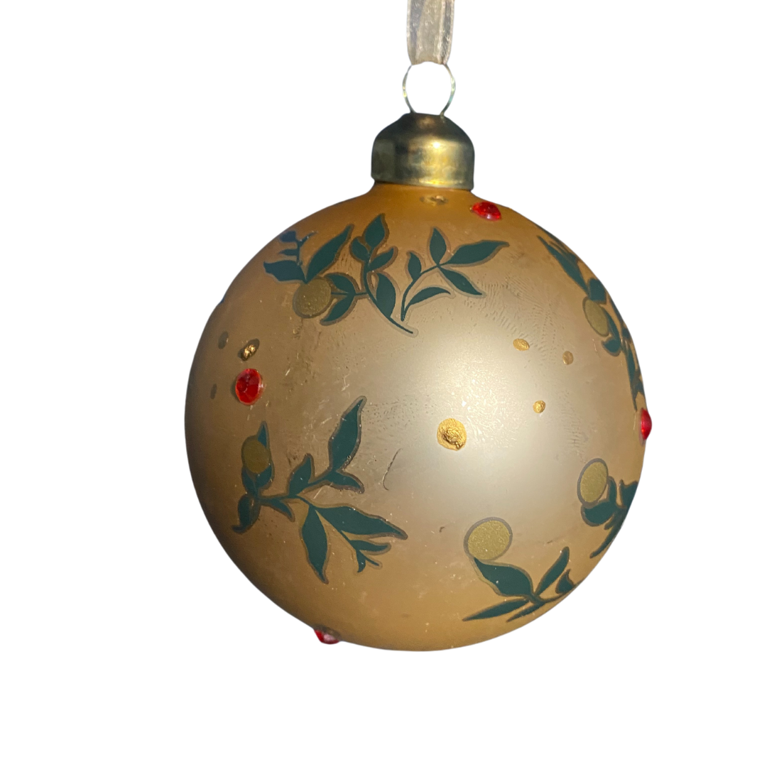 Champagne or green traditional Christmas Bauble with Red Diamantes