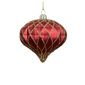 Oxblood onion shaped glittery bauble