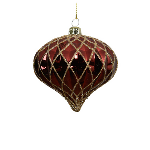 Oxblood onion shaped glittery bauble