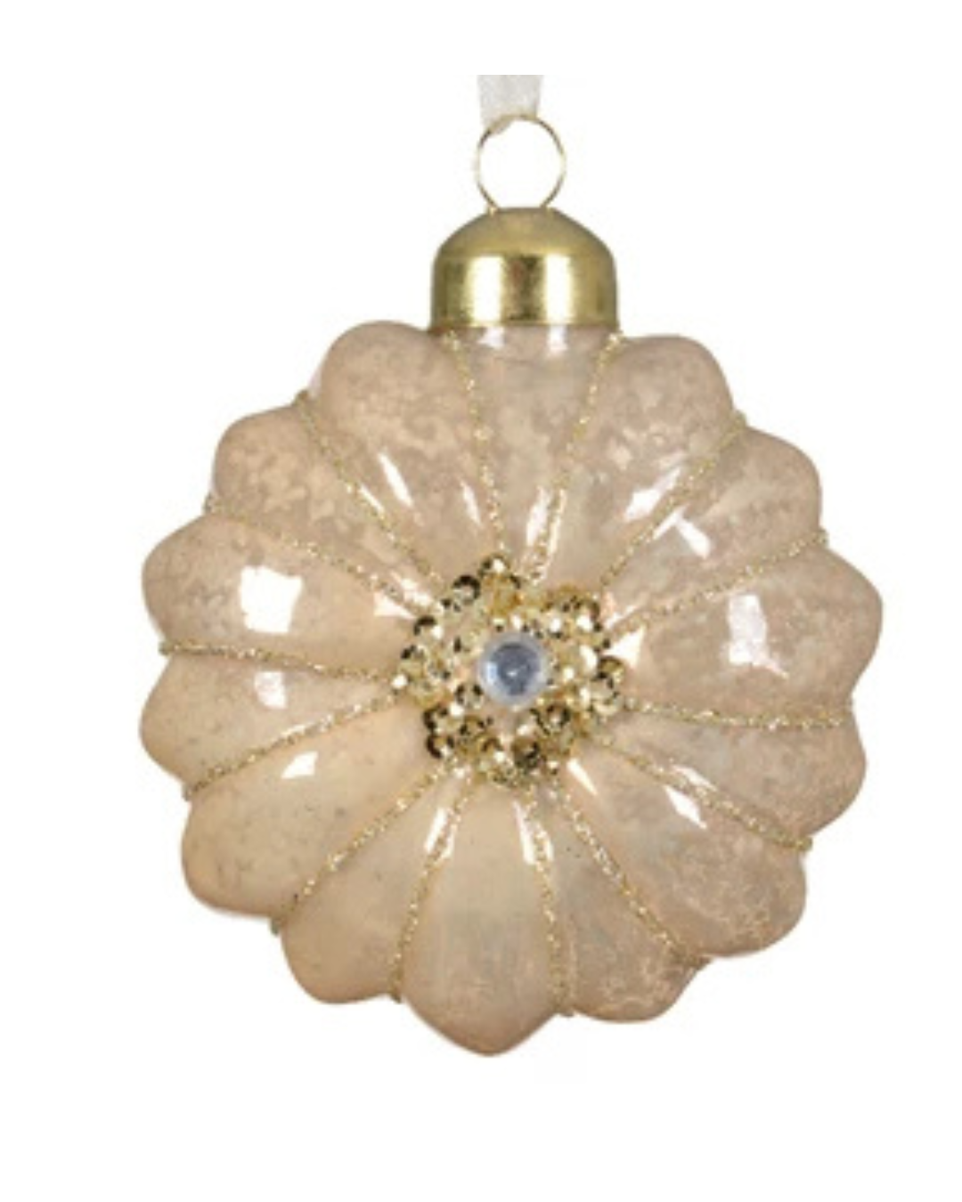 Flower shaped bauble with glitter centre