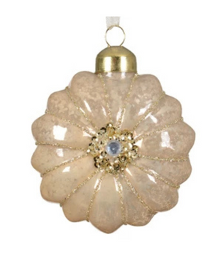 Flower shaped bauble with glitter centre