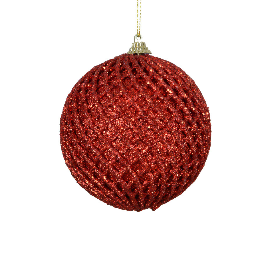 Glitter checked shatterproof bauble (10cm)