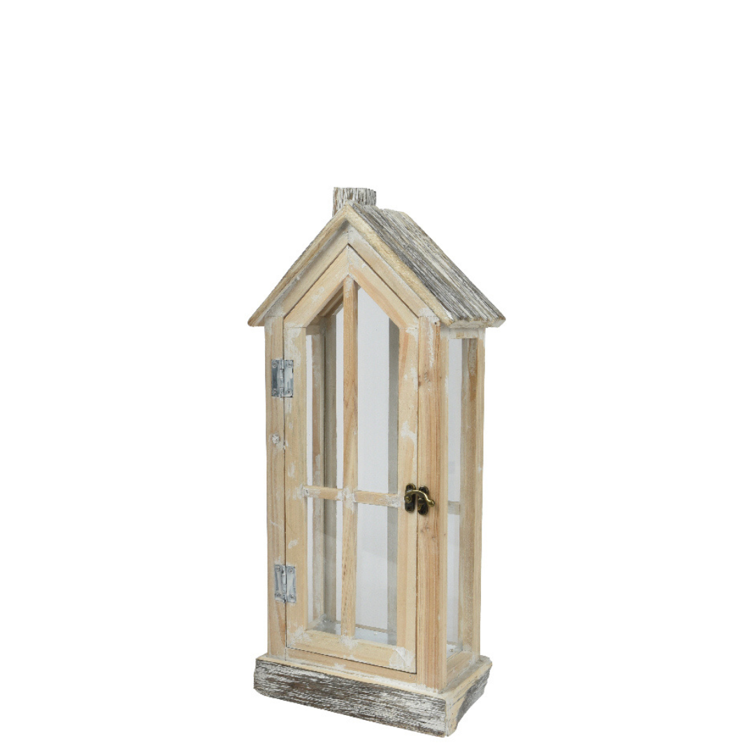 Firwood House Shaped Lantern with Bark Roof