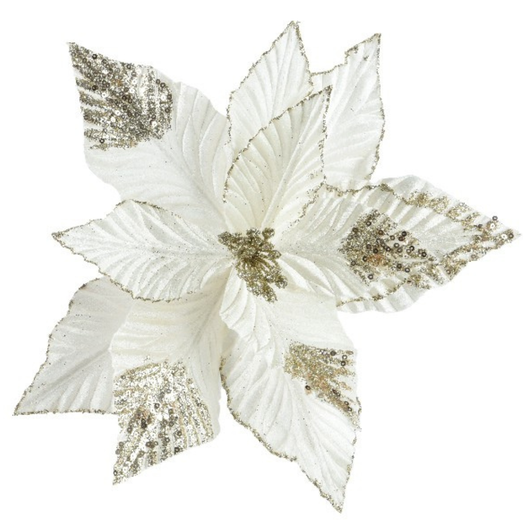 Velvet clip on sequined poinsettia