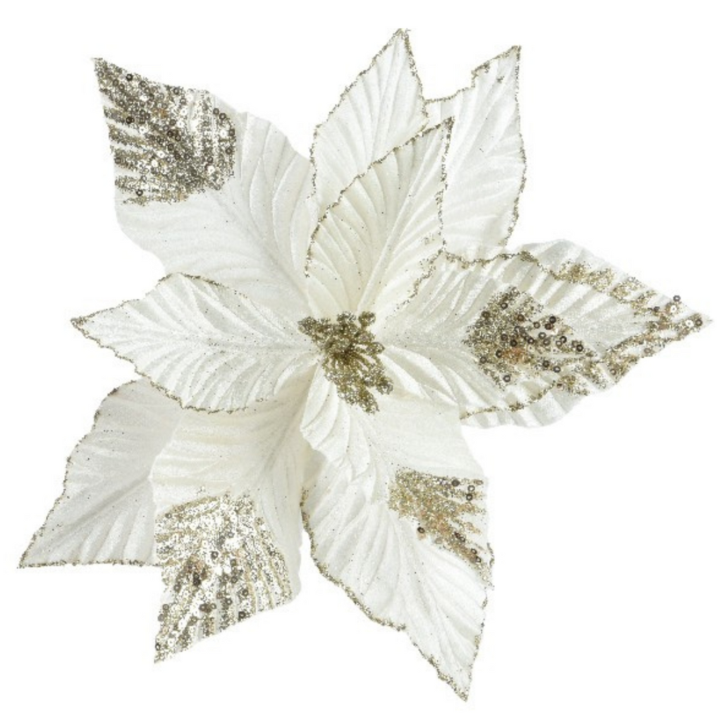 Velvet clip on sequined poinsettia