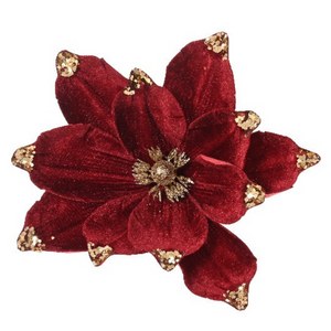 Velvet Magnolia Clip On Flowers with Glitter Sequins
