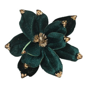 Velvet Magnolia Clip On Flowers with Glitter Sequins
