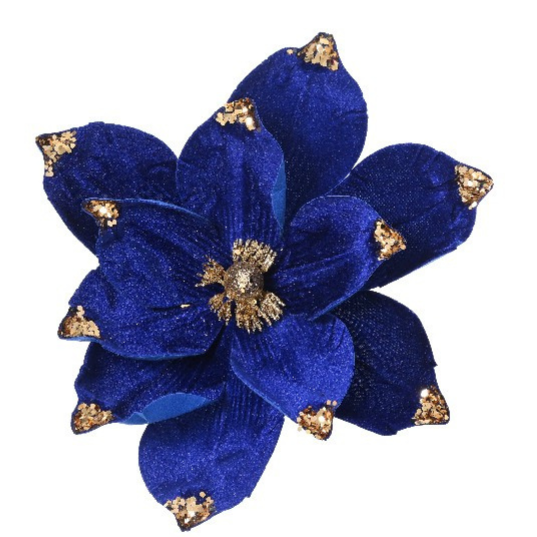 Velvet Magnolia Clip On Flowers with Glitter Sequins