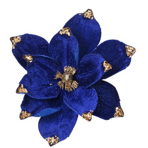 Velvet Magnolia Clip On Flowers with Glitter Sequins