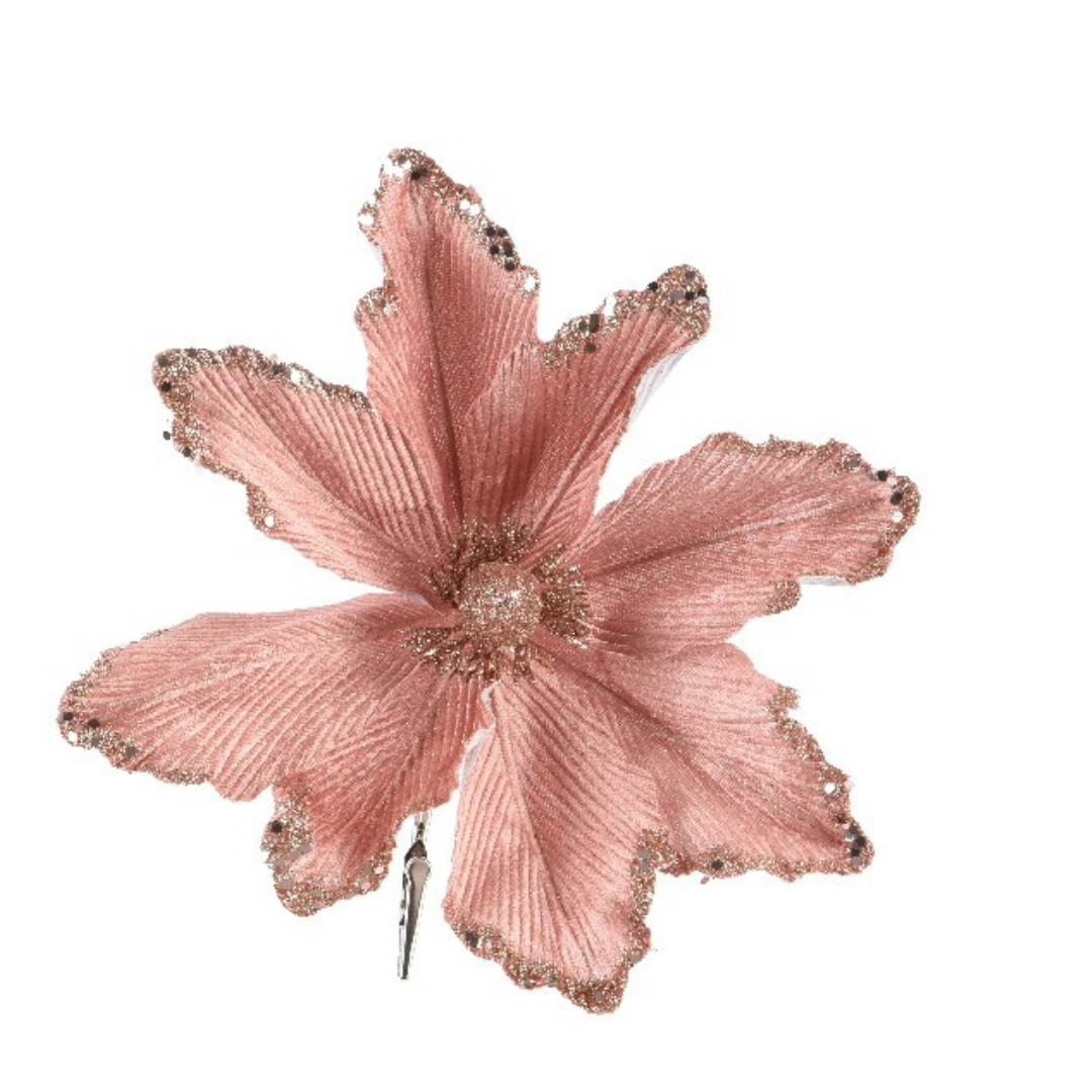 Clip-On Magnolia Flower with Glitter Centre and Edges