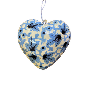 Handpainted recycled paper blue heart hanging dec