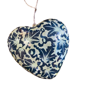 Handpainted recycled paper blue heart hanging dec