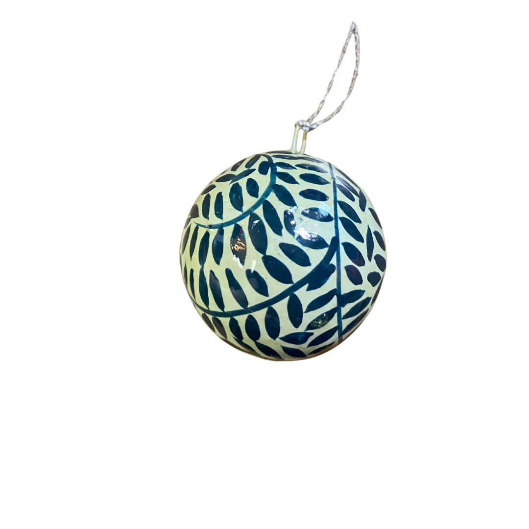 Handpainted recycled paper blue small round hanging dec