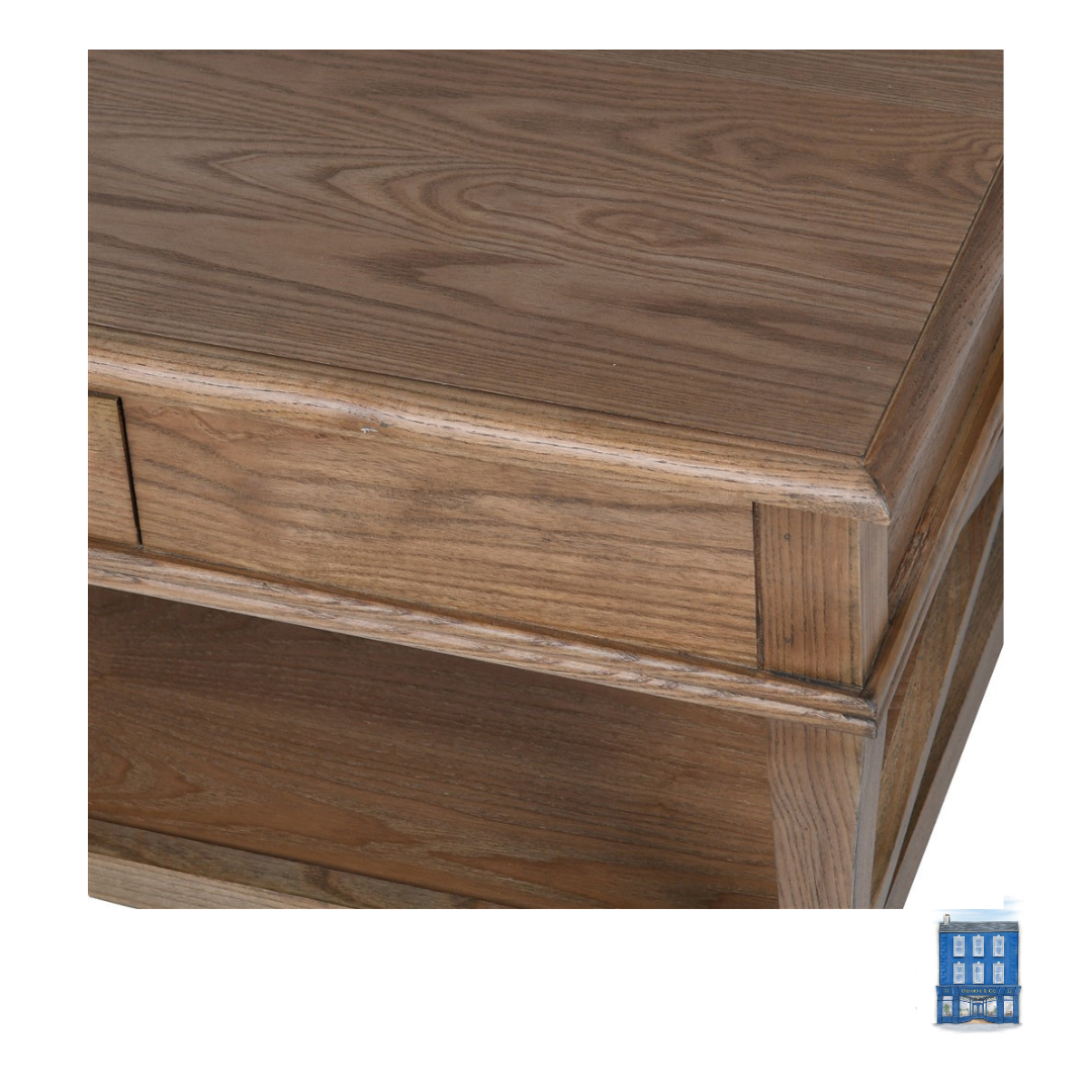 Double sided oak cross single drawer coffee table