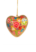 Kaskmiri papier mache heart shaped baubles