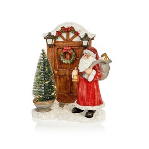 22cm Light Up Santa at Front Door Scene