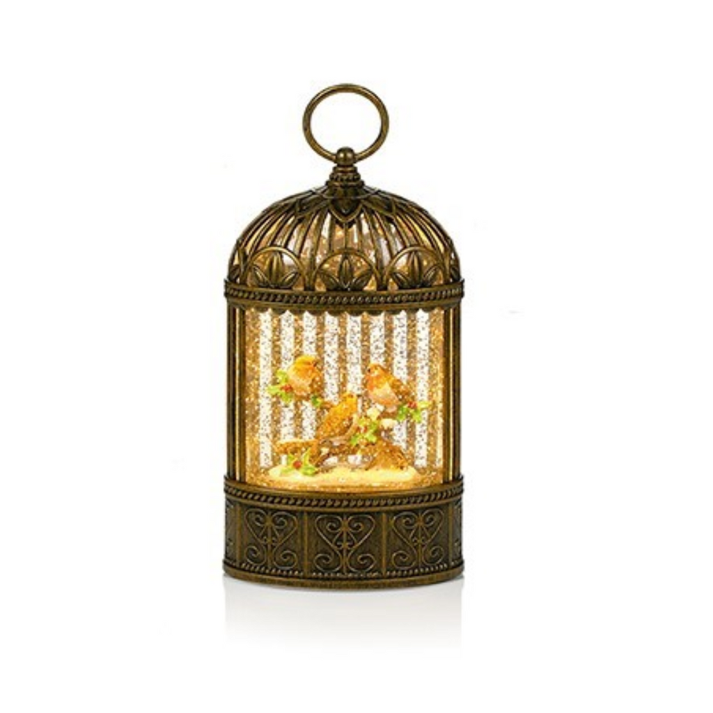 24cm Light Up Robin Scene in Lantern