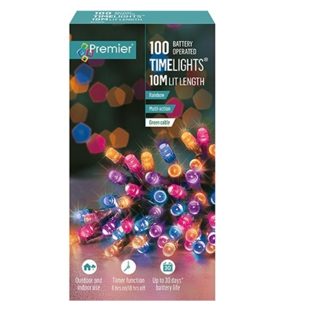 100 Rainbow coloured LED battery timelights (Indoor/outdoor)