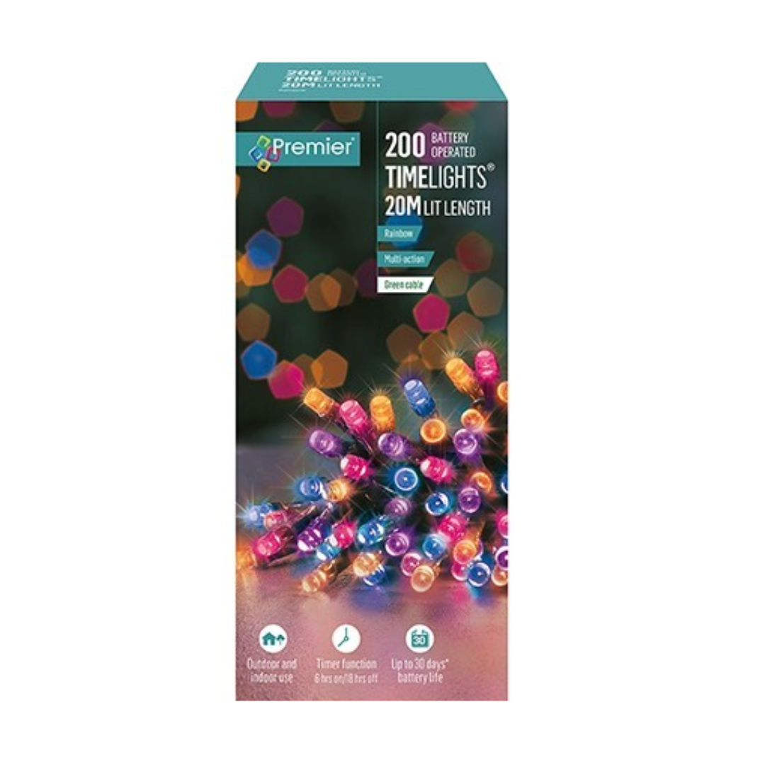 200 Rainbow coloured LED battery timelights (Indoor/outdoor)