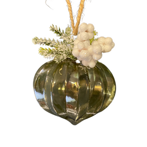 Green transparent glass hanging decs with foliage detail (Single bauble)