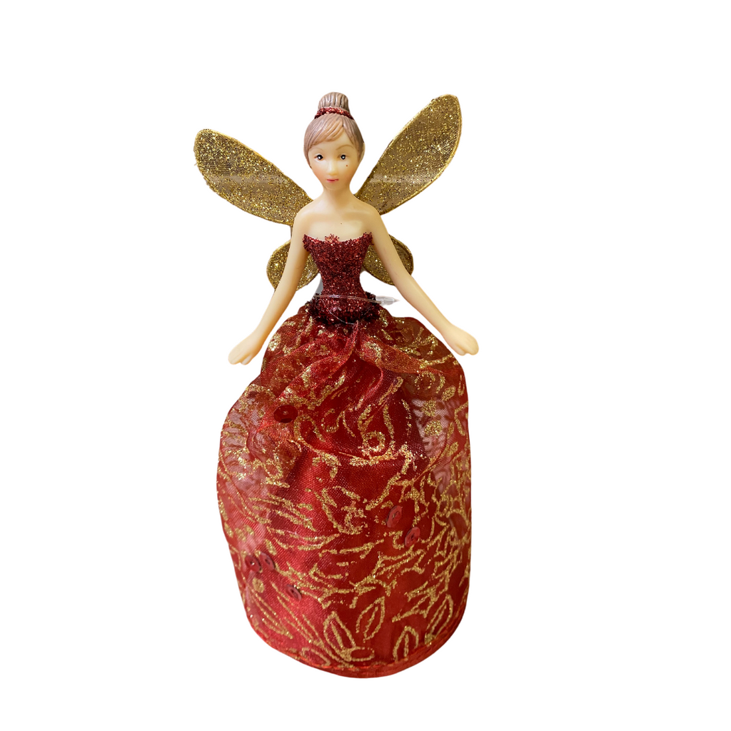 Red and gold fabric fairy tree-topper small