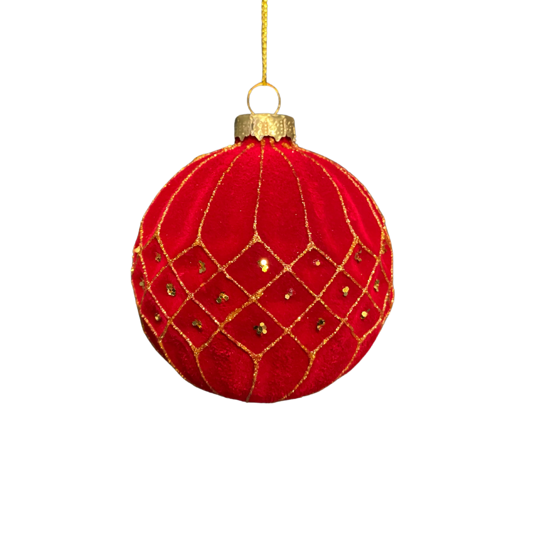 Burgundy and gold glass patterned bauble