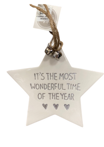 'It's the most wonderful time of the year' Ceramic Christmas Star hanging decoration