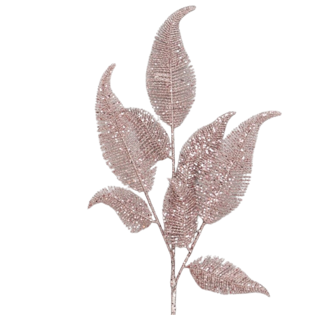Rose Gold Glitter Leaf Spray