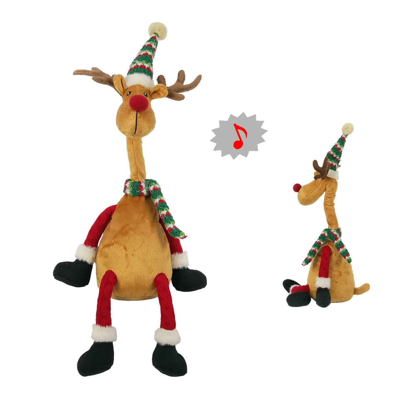 Festive moving and singing moose.