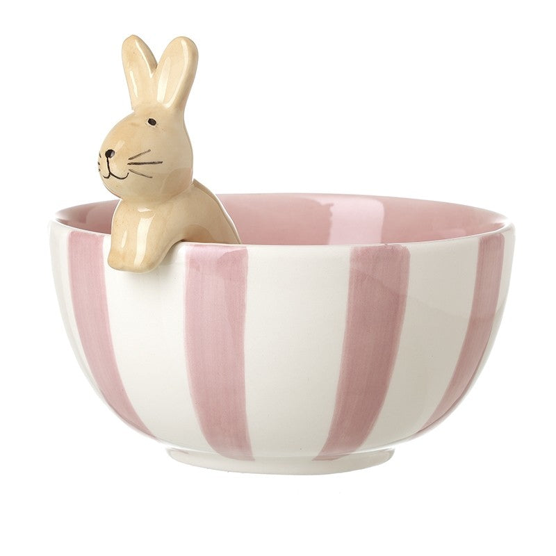 Pink stripe bowl with rabbit