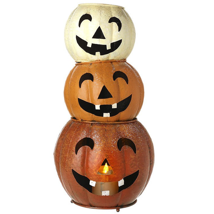 Orange metal light up pumpkin stack