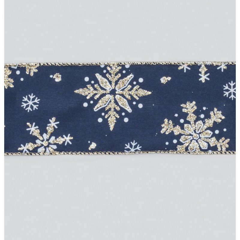 Blue ribbon with gold snowflake detail