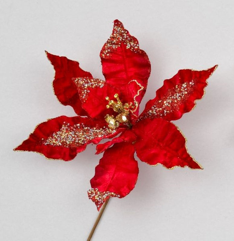 Christmas red velvet poinsettia with gold sequins