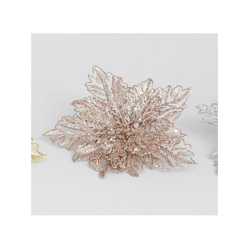 Rose gold 9" poinsettia w/clip
