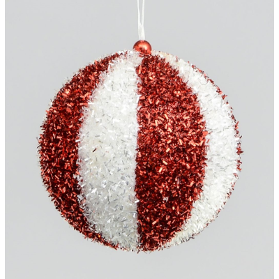 Red & white tinsel style bauble