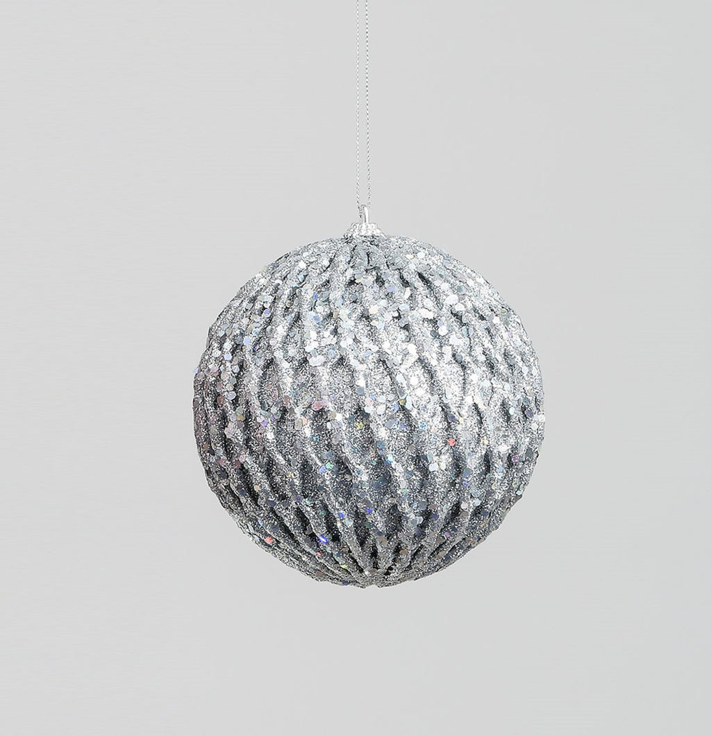 120mm Glitter/Sequin Ball Silver Bauble
