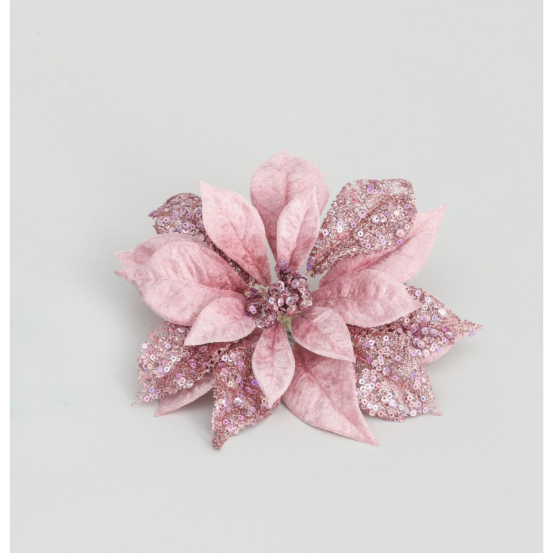Pink poinsettia flower clip