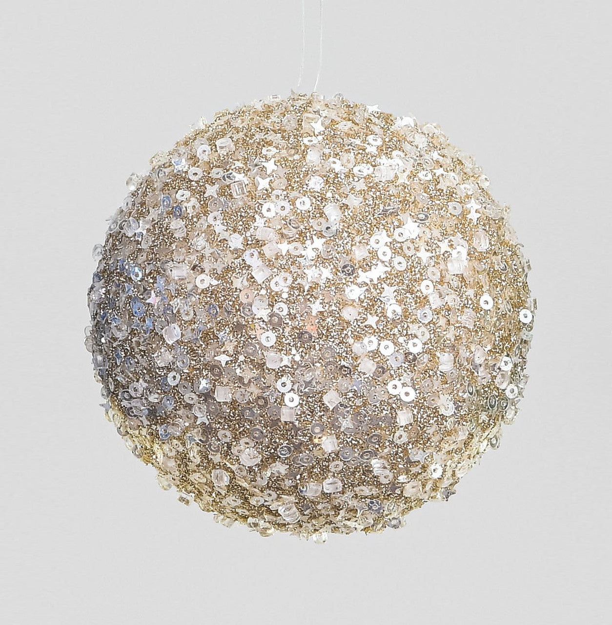 90mm Sequin Hanging Ball Champagne Bauble